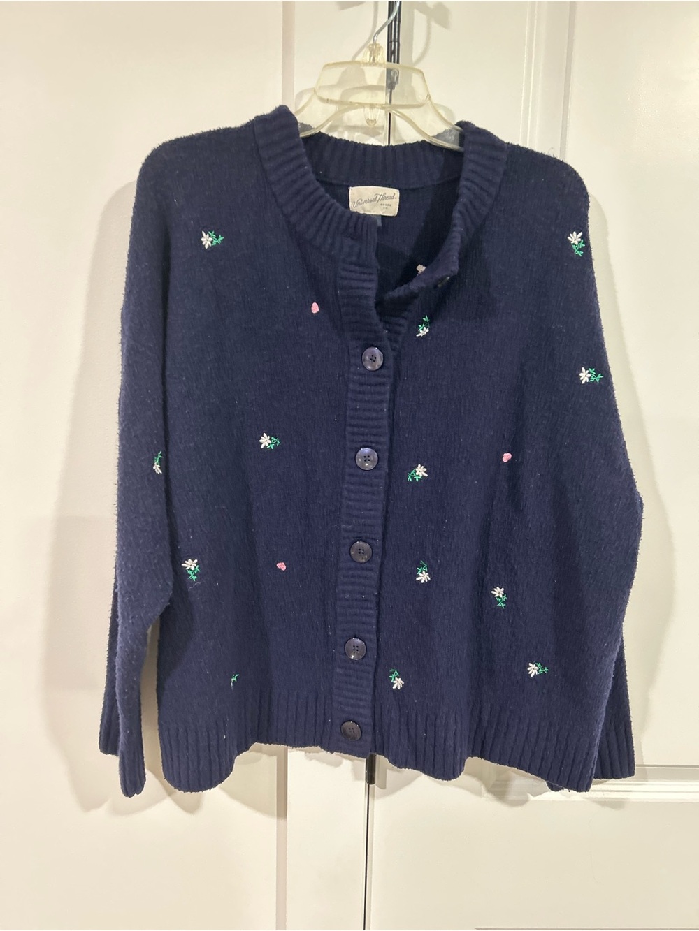 Universal Thread Navy Floral Embroidered Button Cardigan